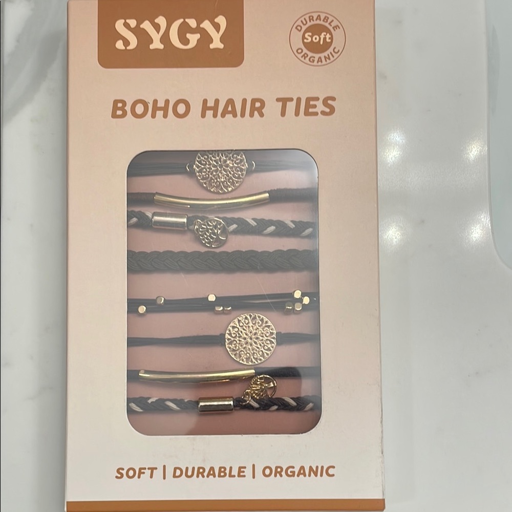 Organic Boho Hair Ties - Coffee, Beige and Gold